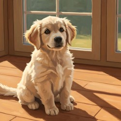 Golden Retriever Puppy Sits Alert And Ready For Adventure