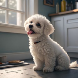 Hopeful Bichon Frise Puppy Waiting For Treats