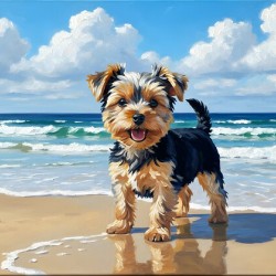 Yorkshire Terrier Puppy Discovers The Beach