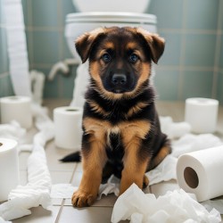German Shepherd Puppy Discovers Bathroom Treasure