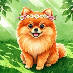 Pomeranian Puppy Discovers A Beautiful Flower Crown