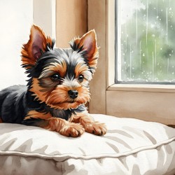 Contented Puppy Relaxes By Rainy Window