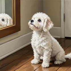Curious White Bichon Frise Puppy Discovers Mirror For First Time