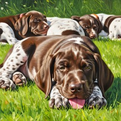 Tired German Shorthaired Pointer Puppy After Playing