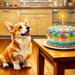 Corgi Puppy Discovers Birthday Cake
