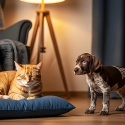 German Shorthaired Pointer Puppy Meets Sleepy Cat