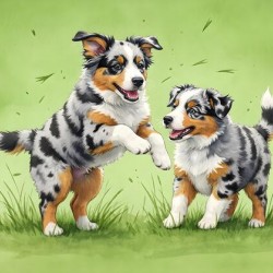 Blue Merle Australian Shepherd Puppies Playing Together