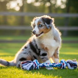 Australian Shepherd Puppy Discovers Big Chew Toy