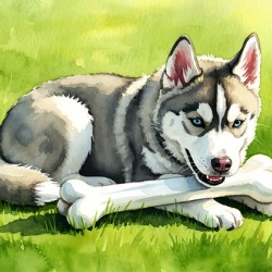 Content Husky Puppy Enjoys Victory With Bone