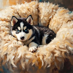 Little Husky Puppy Discovers Giant Cozy Dog Bed