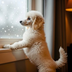 Poodle Puppy Discovers First Snowfall Through Window