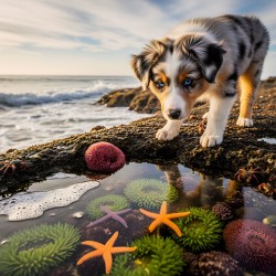 Australian Shepherd Puppy Discovers Tide Pools