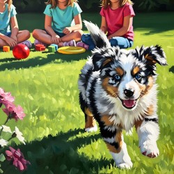 Australian Shepherd Puppy Meets New Friends