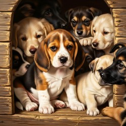 Beagle Puppy Feels Crowded In Tiny Doghouse