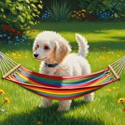 Poodle Puppy Discovers Tiny Hammock