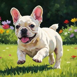 French Bulldog Puppy Running In Sunny Yard