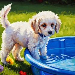 Poodle Puppy Discovers The Kiddie Pool