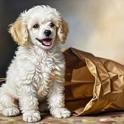 Triumphant Poodle Puppy Completes Paper Bag Adventure