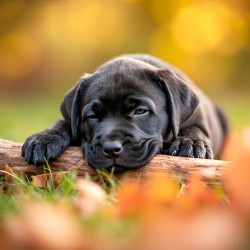 Content Cane Corso Puppy Rests On Stick Pillow
