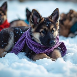 German Shepherd Puppy Rests After Winter Adventure
