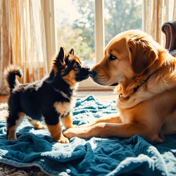 German Shepherd Puppy Meets Big Golden Friend