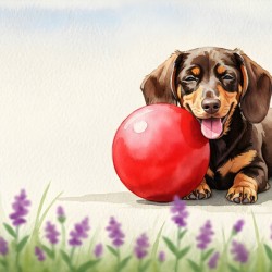 Exhausted Dachshund Puppy Rests Beside The Giant Ball