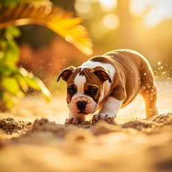 Bulldog Puppy Discovers Sandy Adventure