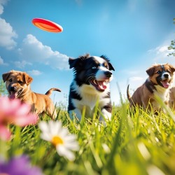 A black and white Border Collie puppy playing frisbee with his f