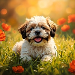 Happy Shih Tzu Puppy Rests After First Adventure