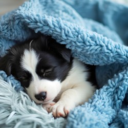 Border Collie Puppy Dreams Under Soft Blanket