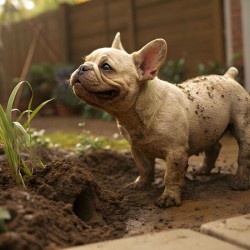 French Bulldog Puppy Discovers Muddy Garden Adventure