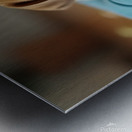 Sleepy Bulldog Puppy Yawns On Blue Cushion Metal print