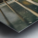 An adorable black and tan Rottweiler puppy stands curiously at a window Metal print