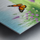 Dachshund Puppy Spots Beautiful Butterfly In Garden Metal print