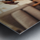 Bulldog Puppy Discovers New Plush Rabbit Friend Metal print