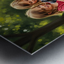 Tired Australian Shepherd Puppy Rests With Children Metal print