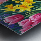 French Bulldog Puppy Discovers Spring Garden Metal print