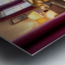 Happy Labrador Puppy Running From Dark Blue Curtains Metal print