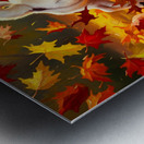 French Bulldog Puppy Discovers Autumn Leaf Pile Metal print