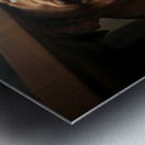 Brave Bulldog Puppy Feels Better Under Table Metal print