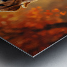 Golden Retriever Puppy Spots Dancing Autumn Leaves Metal print