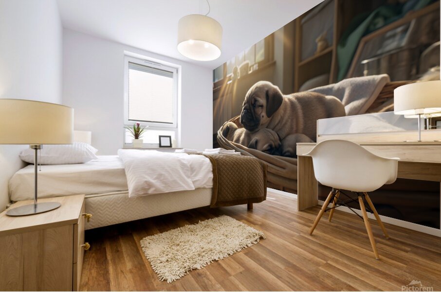 Pug Puppy Dreams In Warm Sunlight Mural print