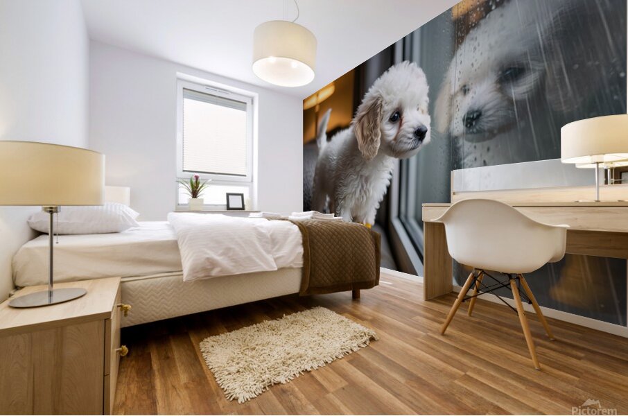 Poodle Puppy Discovers Rainy Day Adventure Mural print