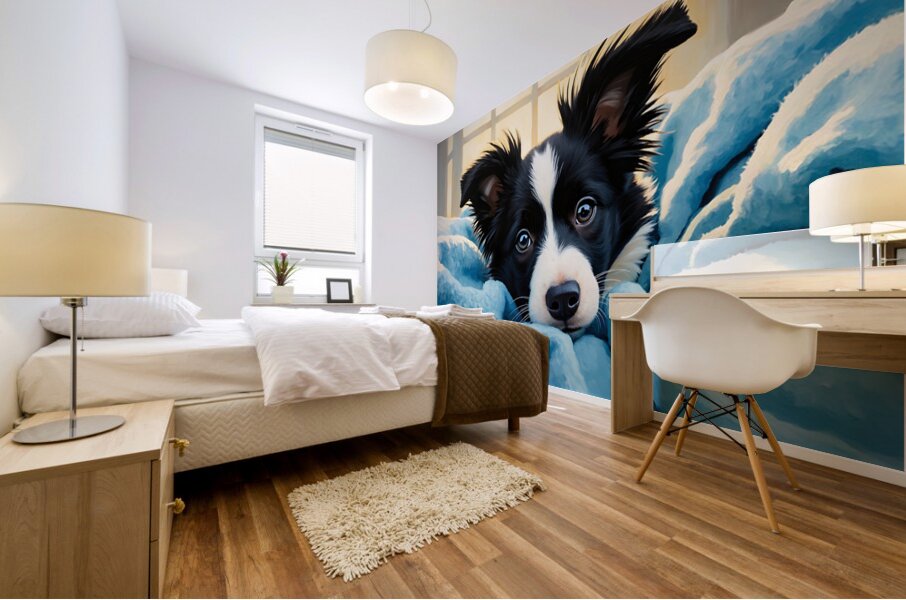 Border Collie Puppy Discovers Cozy Blanket Fort Mural print