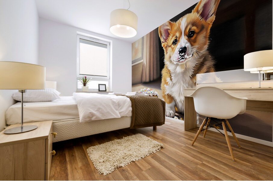 Happy Messy Corgi After Birthday Cake Mural print