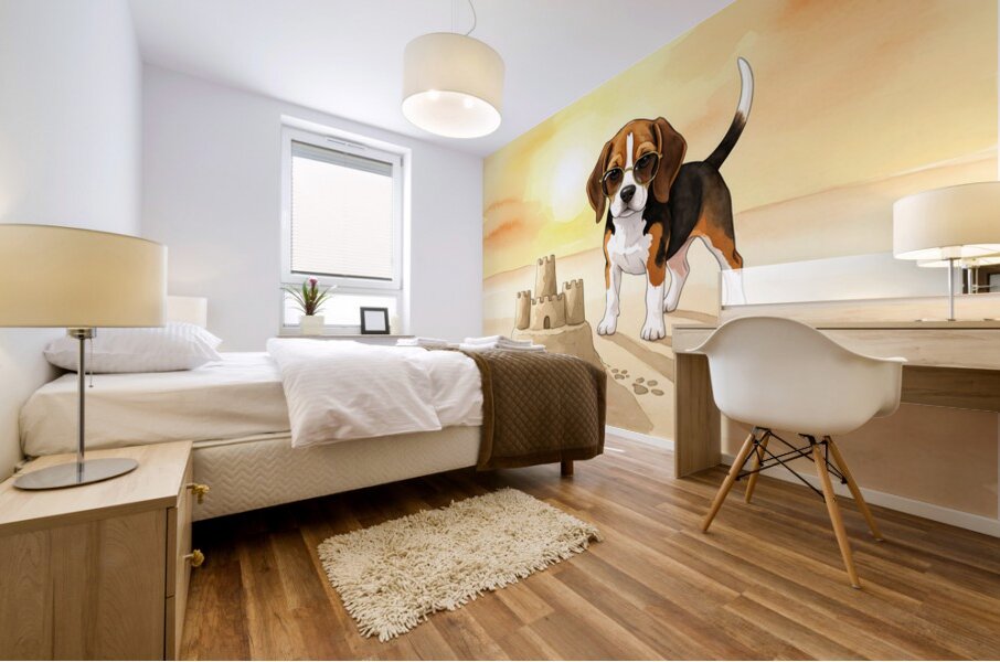 Beagle Puppy Shows Off Sandcastle Creation Mural print