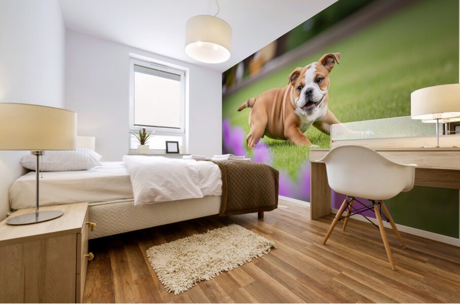 Bulldog Puppy Discovers His Tail Mural print