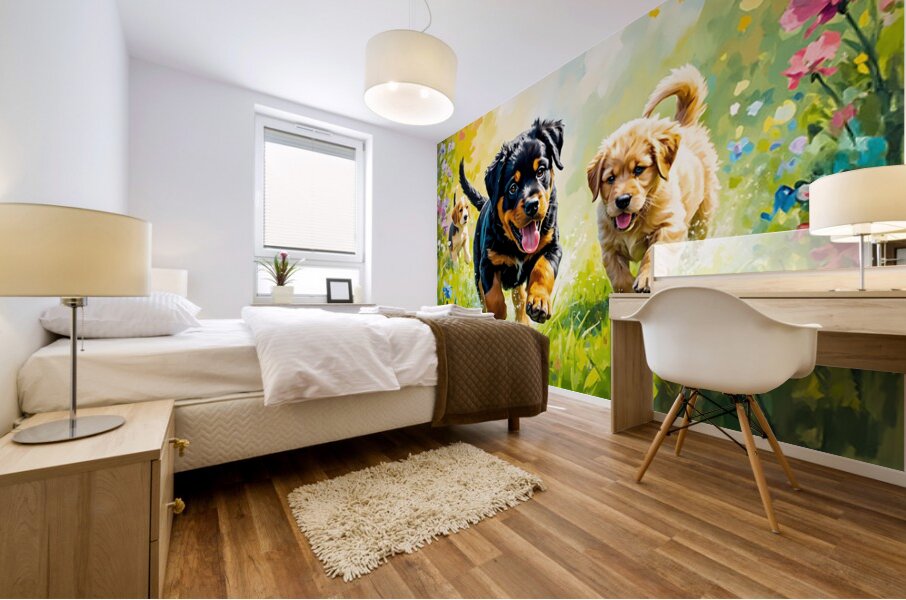 Rottweiler Puppy Ready To Play With Siblings Mural print