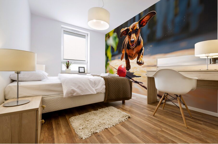 Dachshund Puppys Morning Garden Bounce Mural print