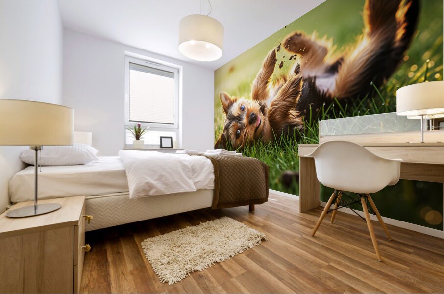 Tired Yorkshire Terrier Heads Home Mural print